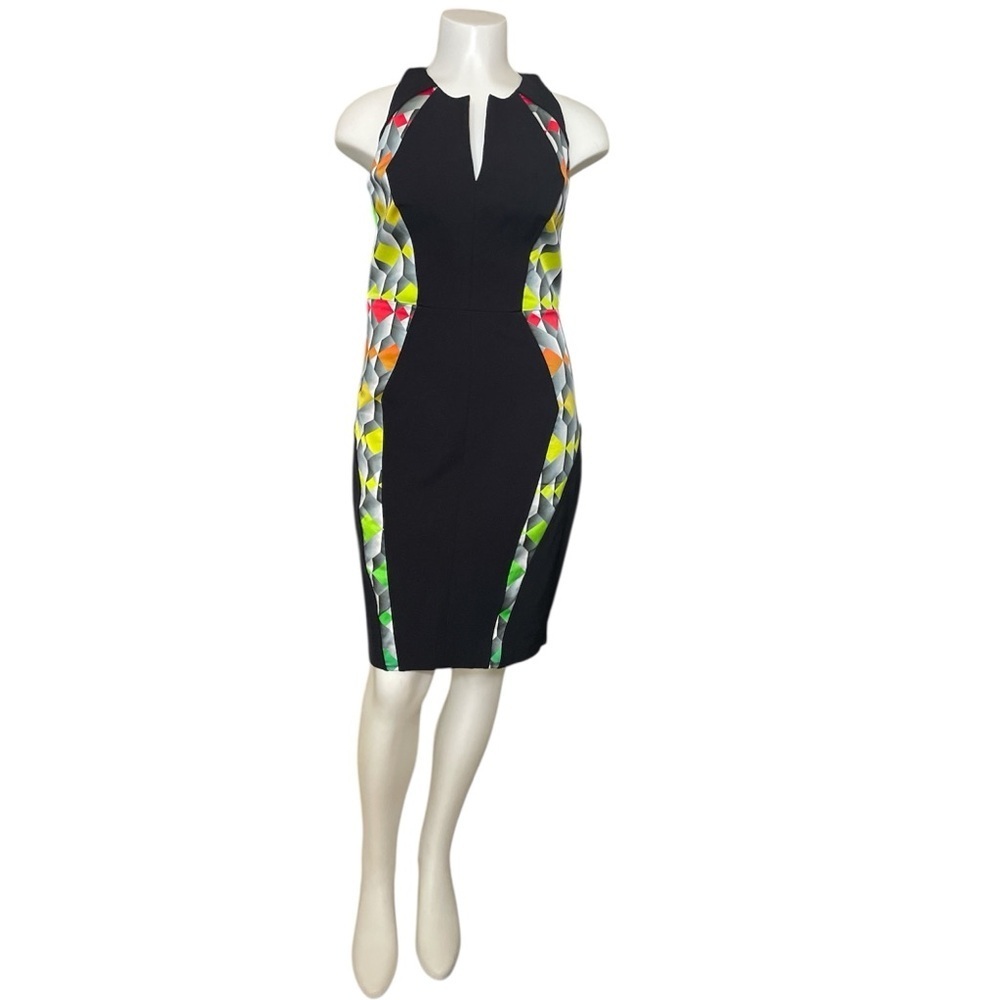 Milly Black Dress with Colourful geometric pattern on sides sz 4
